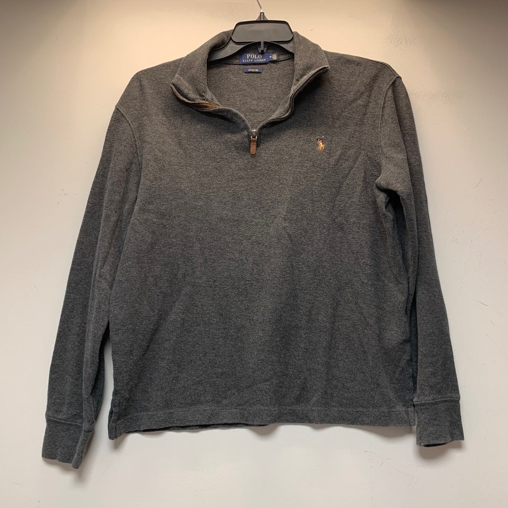 Polo Ralph Lauren Pullover Mens Medium Grey Excellent Estate Rib Quarter Zip